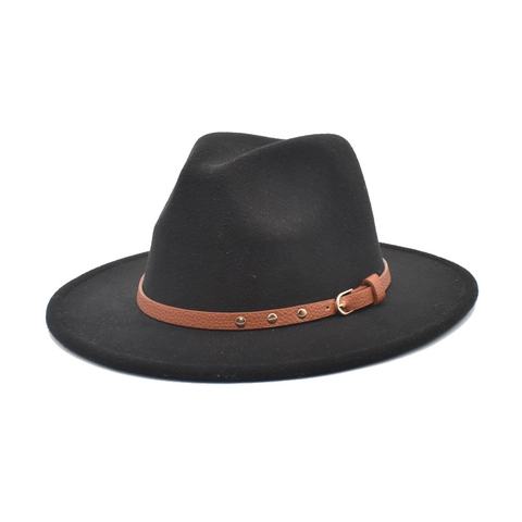 Classic Woolen Felt Fedora Hat Wide Brim Jazz Hat With Leather Belt Buckle For Men Women Outdoor Travel Panama Hat