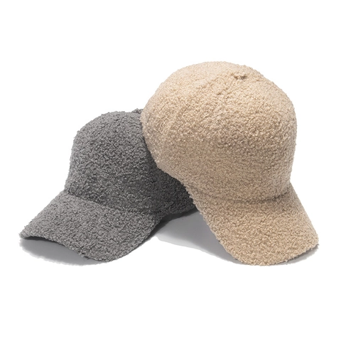 Solid Color Lambswool Baseball Cap Warm Fuzzy Fleece Adjustable Winter Sunshade Hat For Women Men