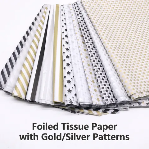 Gift Wrapping Tissue Paper Star Dot Stripe Pattern Gold Silver Foil Stamping For Flower Bouquet Lining DIY Crafts