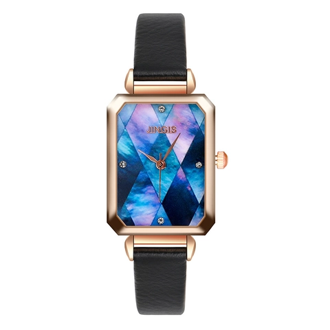 Elegant Women Quartz Watch Alloy Rose Gold Case Rectangular Dial Black Leather Strap Roman Numerals Vintage Wristwatch
