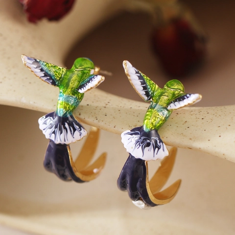 Hummingbird Drop Earrings Enamel Animal Jewelry With 925 Sterling Silver Earring Post Cute Nature Style For Women