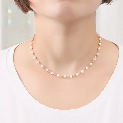 Collar De Perlas de Agua Dulce De Agua Dulce Hecho A Mano Con Cadena De Aleación Chapada Joyería Vintage Elegante Para Mujer