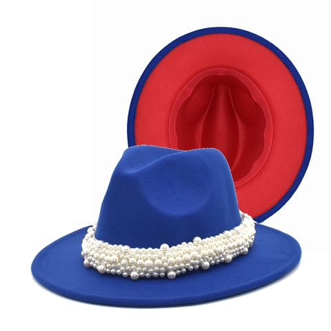 Cappello Fedora A Tesa Larga In Feltro Di Lana Bicolore Con Fascia Di Künstliche Perle Cappello Jazz Per Uomo Donna