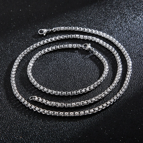 Herren Edelstahl Box Kette Schmuck Set Minimalistische Halskette Und Armband Hip Hop Punk Stil Silberner Schmuck