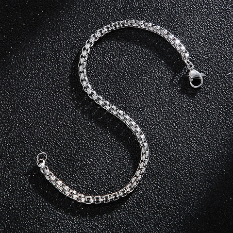 Juego De Joyas De Cadena De Caja De Acero Inoxidable Para Hombre Collar Y Pulsera Minimalistas Estilo Hip Hop Punk