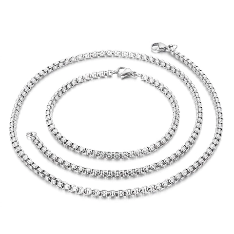 Juego De Joyas De Cadena De Caja De Acero Inoxidable Para Hombre Collar Y Pulsera Minimalistas Estilo Hip Hop Punk