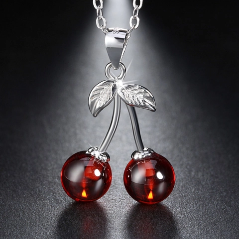 Collana Con Ciondolo A Ciliegia In Argento Sterling 925 Agata Rossa Frutta Stile Dolce Gioielli Da Donna