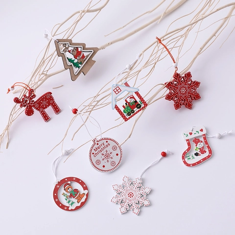 Decorazioni Appese Albero Di Natale Legno Dipinto Fiocco Di Neve Renna Stella Campana Pendenti Addobbi Per Feste Casa