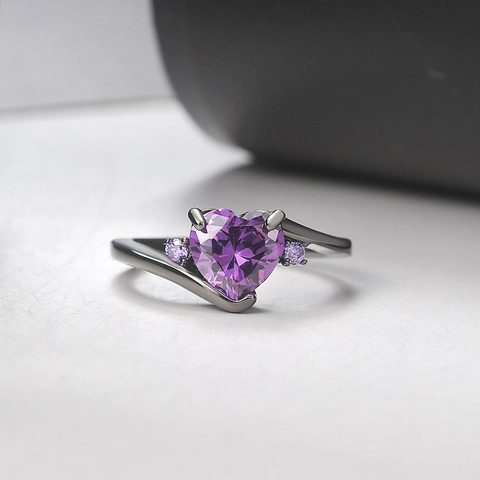Anillo Con Forma De Corazón Incrustación De Circón Cobre Chapado En Oro Negro Estilo Punk Gótico Joyas De Moda Para Mujer