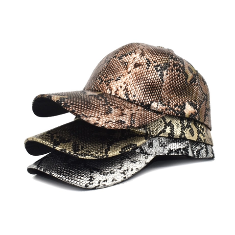 Schlangenmuster PU Leder Baseballkappe Metallische Textur Verstellbare Outdoor Mode Sonnenhut Für Damen Herren