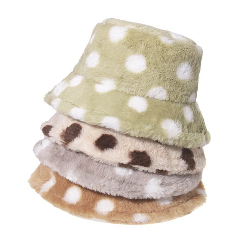 Gorro De Pescador Con Lunares De Felpa Piel Sintética Cálido Invierno Suave Versátil Moda Para Mujeres
