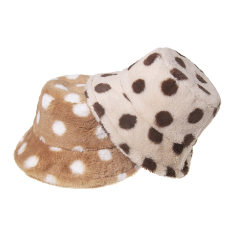 Gorro De Pescador Con Lunares De Felpa Piel Sintética Cálido Invierno Suave Versátil Moda Para Mujeres