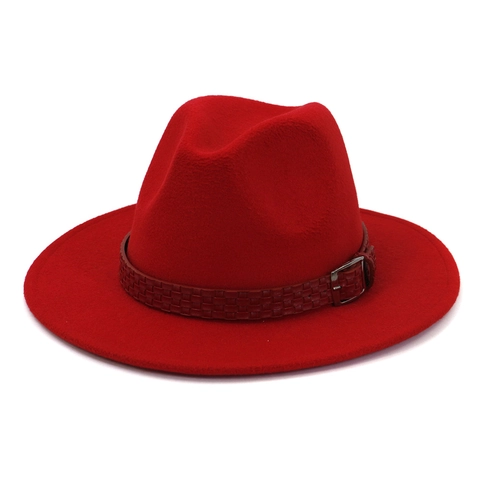 Unisex British Style Fedora Hat Wide Brim Cotton Polyester Felt Jazz Hat With Braided Belt Buckle For Men Women