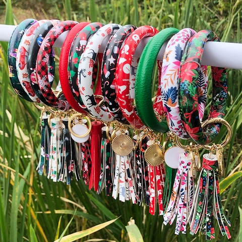Portachiavi A Bracciale In Pelle PU Anello A O Grande Cerchio Nappina Fibbia In Metallo Boho Stampa Leopardata Donna