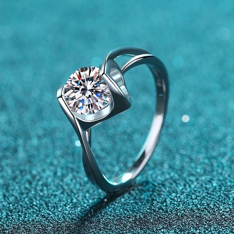 Engelskuss 925 Sterlingsilber Ring Herz Moissanit Zirkonia Galvanisiert Verdrehter Verlobungsring Für Damen Schmuck Geschenk
