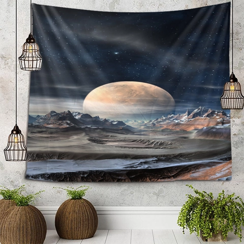Arazzo Da Parete Galassia Spazio 3D Tessuto Poliestere Paesaggio Montano Pianeta Per Decorazione Camera Da Letto Soggiorno