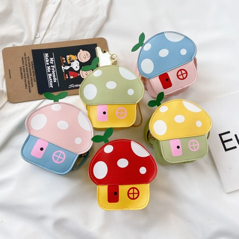Kids Mushroom House Crossbody Bag PU Leather Cartoon Cute Mini Shoulder Purse For Toddler Girls