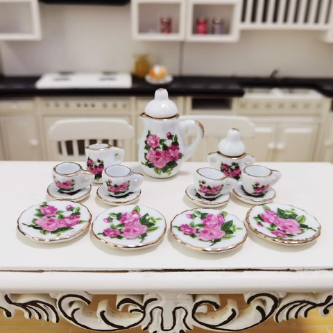 Servizio Da Tè In Miniatura In Ceramica Mobili Per Casa Delle Bambole Giocattoli Gioco Di Ruolo Educativo Regalo In Porcellana