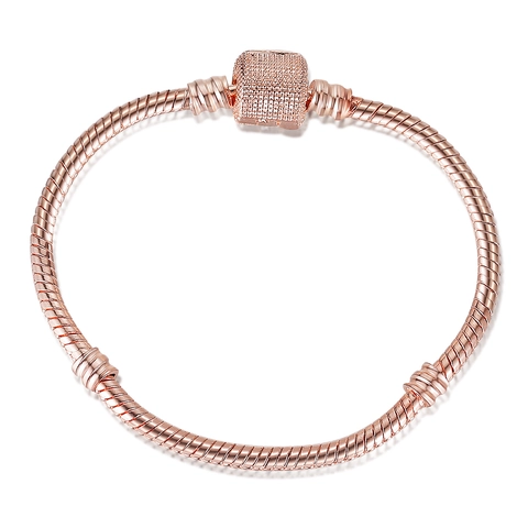 Copper Snake Bone Chain Bracelet For Women DIY Beaded Minimalist Rhinestone Clasp Rose Gold Silver Fashion Jewelry Handmade Handcuff Accessory