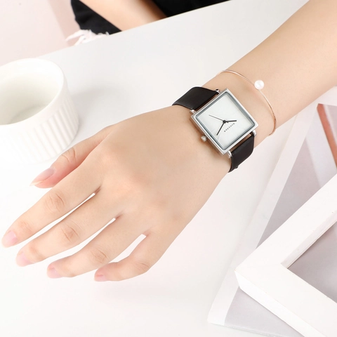 Square Quartz Watch For Women With PU Leather Strap Vintage Minimalist Elegant Analog Wristwatch Waterproof
