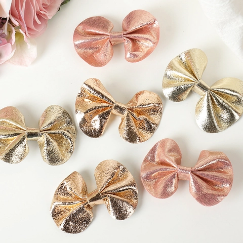 Metallic Shiny Bow Hair Clips Princess Artificial Leather Duckbill Hairpins Headwear For Kids Toddler Girls