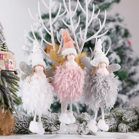 Ornamenti Appesi Angelo Di Natale Peluche Bambola Fata In Maglia Con Ali Luccicanti Per Decorazione Albero