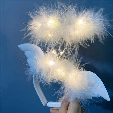 Engelsflügel Feder Stirnband LED Leuchtender Kopfschmuck Für Halloween Weihnachten Kostüm Party Dekoration Kinder Damen Accessoire