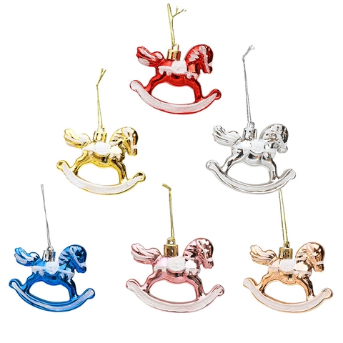 Ornamenti Appesi Cavallo A Dondolo Albero Di Natale Plastica Galvanizzata Glitter Decorazioni Festive Festa Vacanze Casa