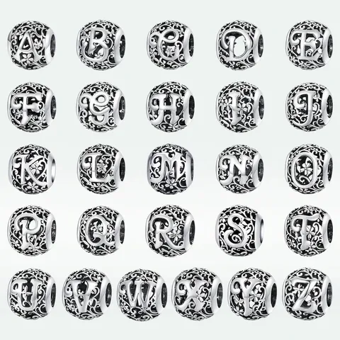 925 Sterling Silver Alphabet Letter Beads Hollow Floral Pattern Charms For DIY Jewelry Making Bracelets Necklaces