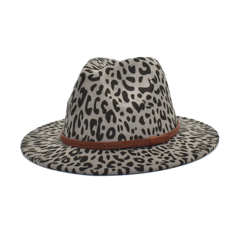 Cappello Fedora Leopardato In Feltro Di Lana Tesa Larga Con Cintura Intrecciata Vintage Jazz Panama Per Donna Uomo