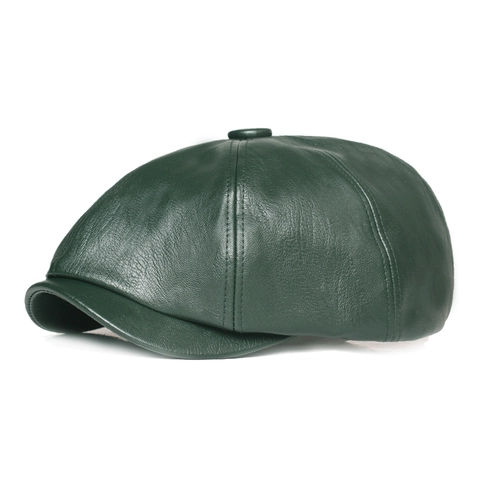 PU Leather Newsboy Cap Vintage Octagonal Beret Hat For Men Women Adjustable Solid Color Cabbie Hat