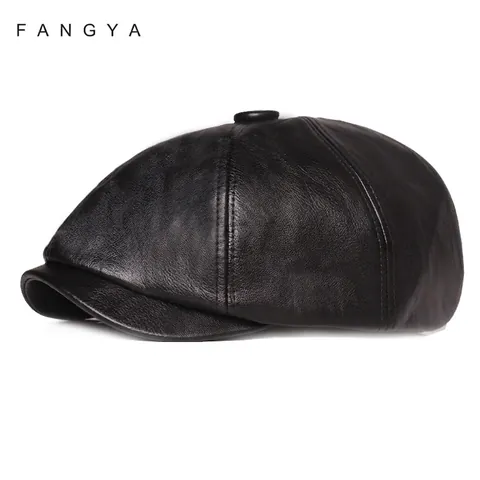 PU Leather Newsboy Cap Vintage Octagonal Beret Hat For Men Women Adjustable Solid Color Cabbie Hat