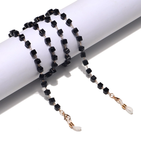 Fashion Glasses Chain Gold Alloy Black Faceted Square Beads Anti-slip Sunglasses Lanyard Face Mask Strap Holder For Women