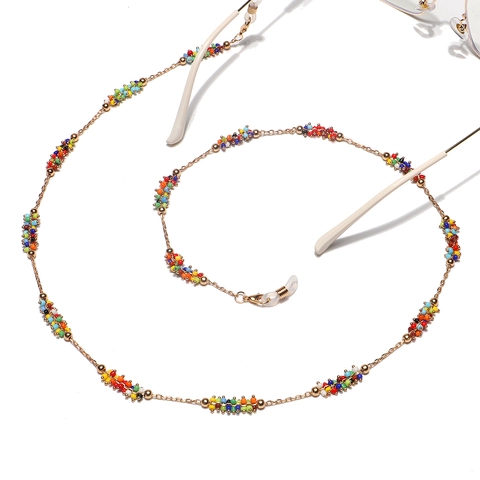 Bunte Perlen Brillen Kette Gold Legierung Strap Brillen Sonnenbrillen Masken Anti Rutsch Halter Mode Halskette Damen