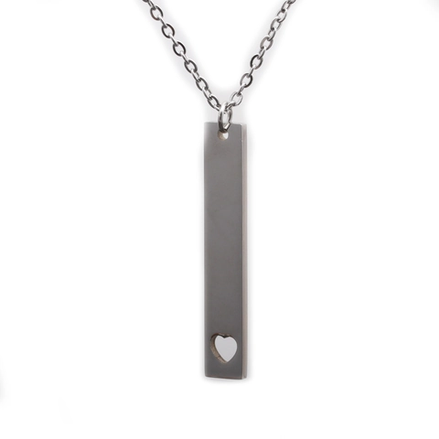 Stainless Steel Long Bar Pendant Necklace With Heart Cutout O Chain Minimalist Fashion Jewelry For Men Women