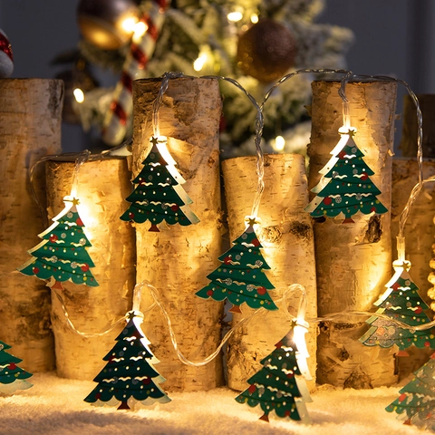 Christmas LED String Lights Wrought Iron Santa Claus Snowman Bell Warm White Lighting Festive Tree Hanging Decorations