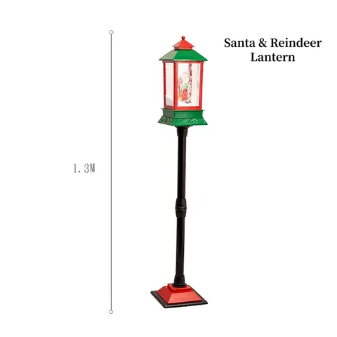 Christmas Snowing Lantern LED Music Box Retro Metal Lamp Post Santa Snowman Scene Holiday Home Party Decor Ornament