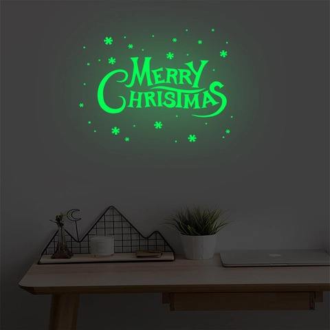 Weihnachten Wandaufkleber Leuchten Im Dunkeln PVC Dekore Merry Christmas Schriftzug Sterne Schneeflocken Wohndekoration