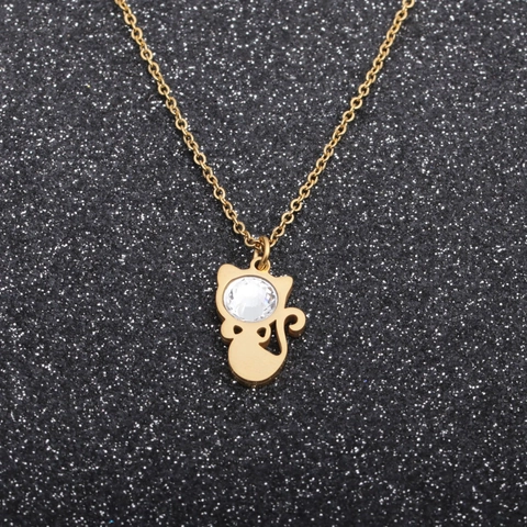 Collana Con Ciondolo A Gatto Acciaio Inossidabile Rame Con Grande Cristallo Gioielli Animali Lucidati Da Donna