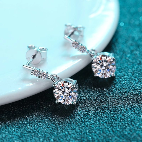 Pendientes de Botón de Plata de Ley 925 Moissanita Corte Redondo Circonia Pendientes para Mujer Boda Joyería Fina Regalo