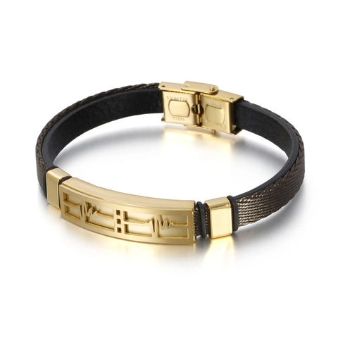 Pulsera De Latido Corazón EKG Acero Inoxidable Cuero Trenzado Moda Punk Joyería Para Hombres Mujeres