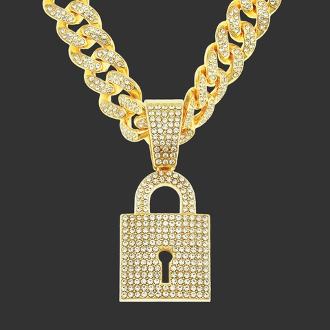 Hip Hop Iced Out Hangslot Hanger Ketting Legering Rijnsteen Zware Cubaanse Schakelketting Sieraden