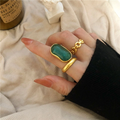 Anillo Ajustable De Esmeralda Vintage Francés Para Mujer Plata De Ley 925 Diseño Geométrico Estilo Antiguo