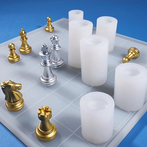 Internationaler Schach Silikonformen Lebensmittelqualität DIY Harzguss Kerze Schokolade Backen Küche Schachbrett König Königin