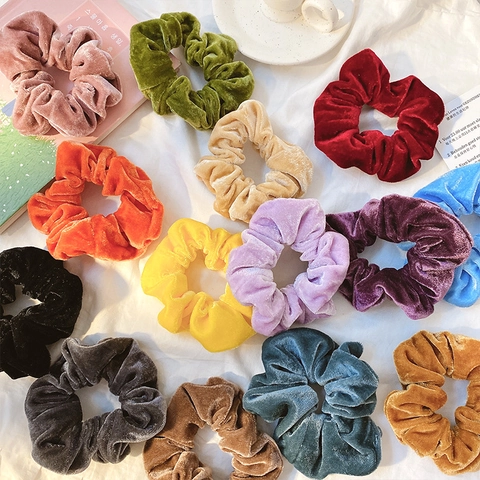 Velvet Scrunchies Solid Color Elastic Hair Ties Ponytail Holder Retro Simple Hairbands For Women Girls