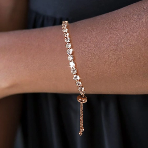 Round Cut Zircon Adjustable Tennis Bracelet Copper Chain Elegant Birthstone Jewelry With Slider Clasp