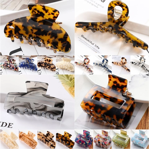 Large Hair Claw Clips Acetate Acrylic Marble Tortoise Shell Geometric Non-Slip Ponytail Hair Accessories For Women