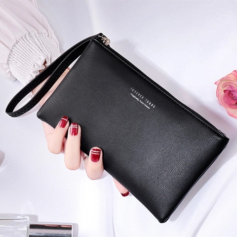 Damen Geldbörse PU Leder Reißverschluss Handy Tasche Mit Handschlaufe Einfache Mode Clutch