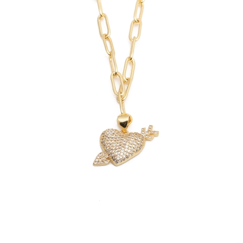 Herz Pfeil Anhänger Halskette Kupfer Bunte Zirkonia Büroklammer Kette Hip Hop Stil Schmuck Für Damen