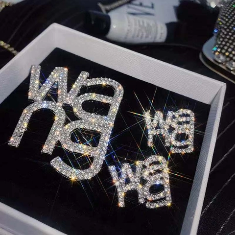 Letter Brooch And Stud Earrings Alloy Rhinestone Anti-Exposure Safety Pin Jewelry With Silver Earring Post For Women